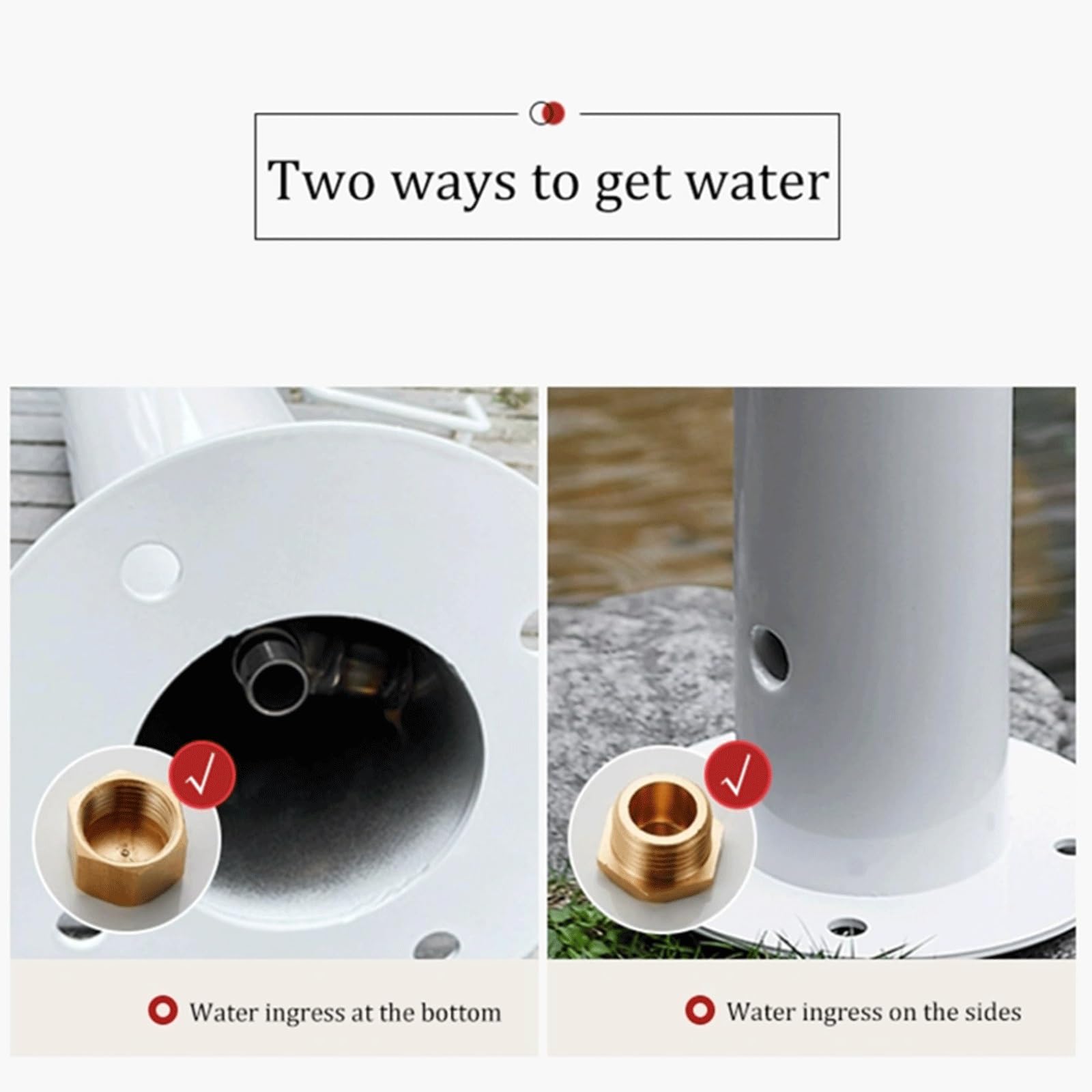 Colonna d'acqua da giardino in acciaio inossidabile argentato, idrante cilindrico verticale da pavimento con rubinetto a doppia bocca, rubinetto antigelo indipendente(50x20.5cm)