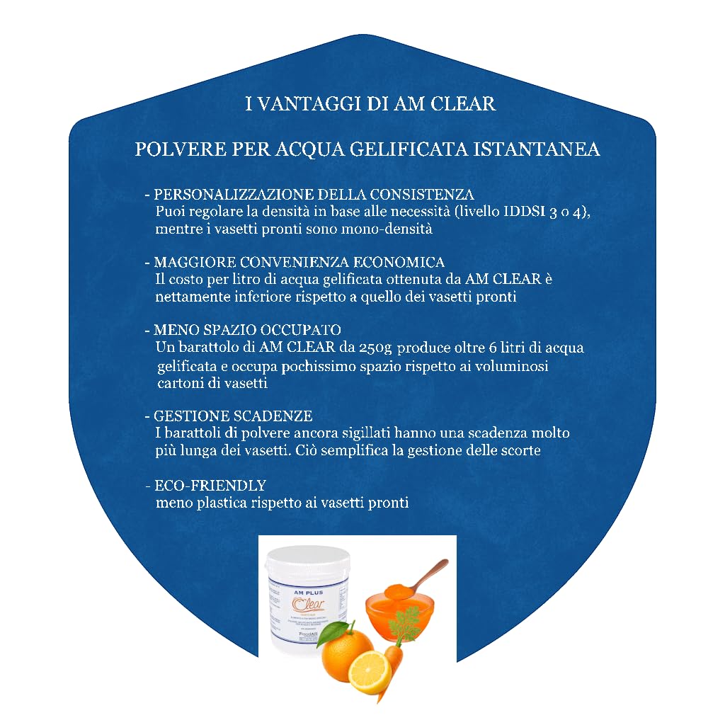 AM Clear, Acqua Gelificata, Polvere per 55 Vasetti da 125g, Gusto ACE