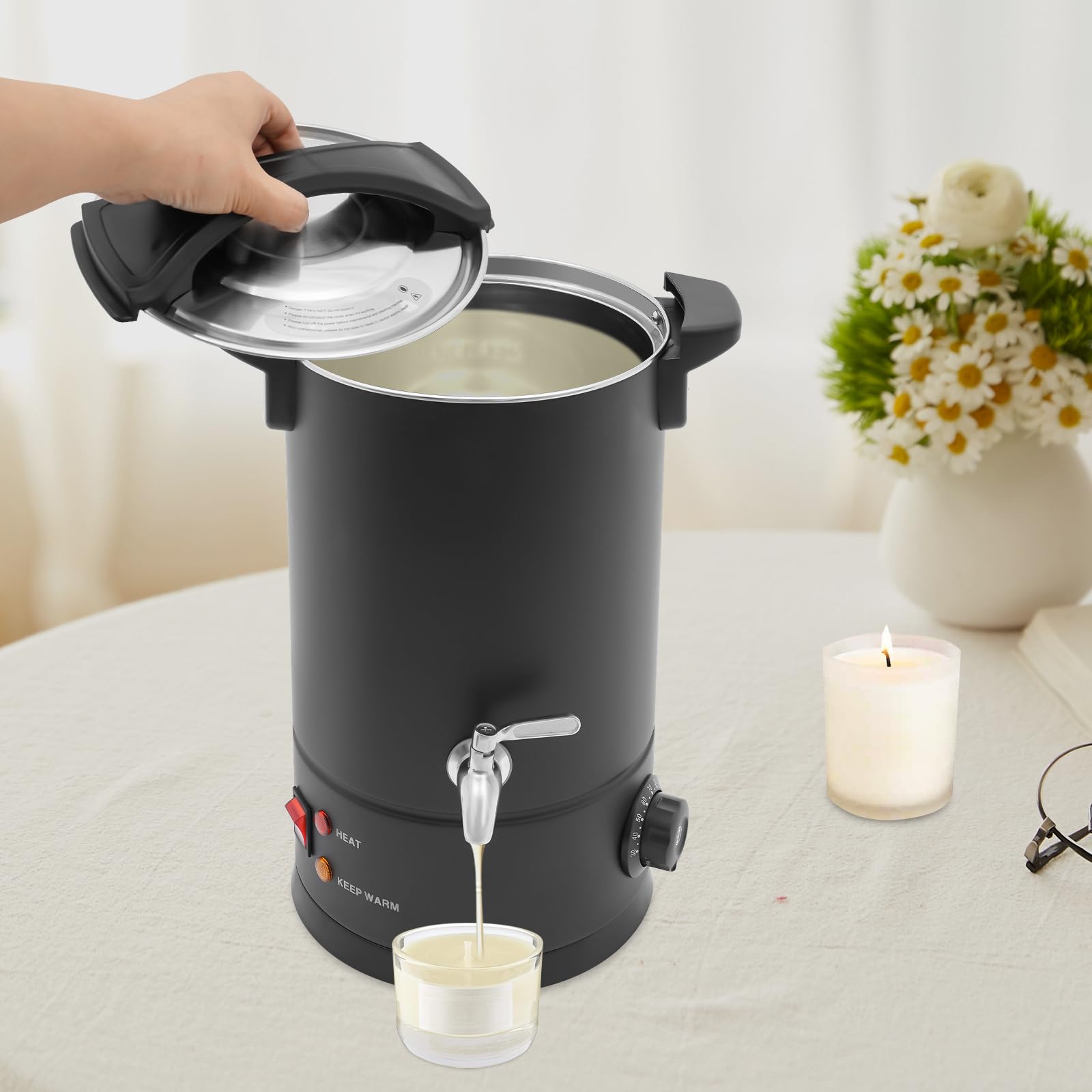 Zalydala Topiarka do wosku | garnek do topienia wosku | garnek do topienia wosku do świec 1800 W | stal nierdzewna 8 l | temperatura 30-110 °C | do kosmetyków i świec | z ochroną bezpieczeństwa |