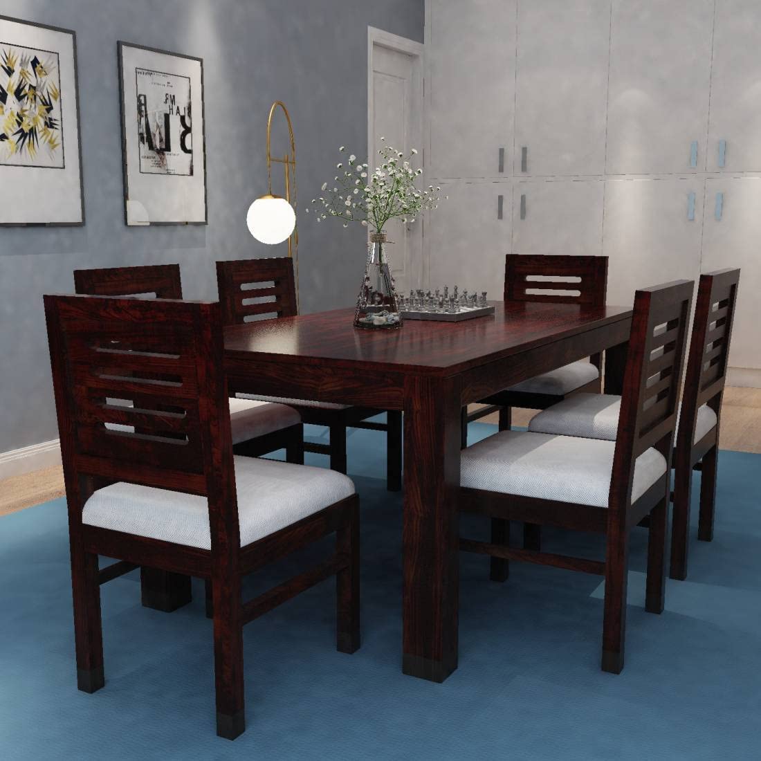 MoonWooden Solid Sheesham Wood 6 Seater Dining Table Set Dining Table with 6 Chairs Dinner Table Set for Dinning Room Home,Hotel and Office (Mahogany, 6 Seater)-image-29