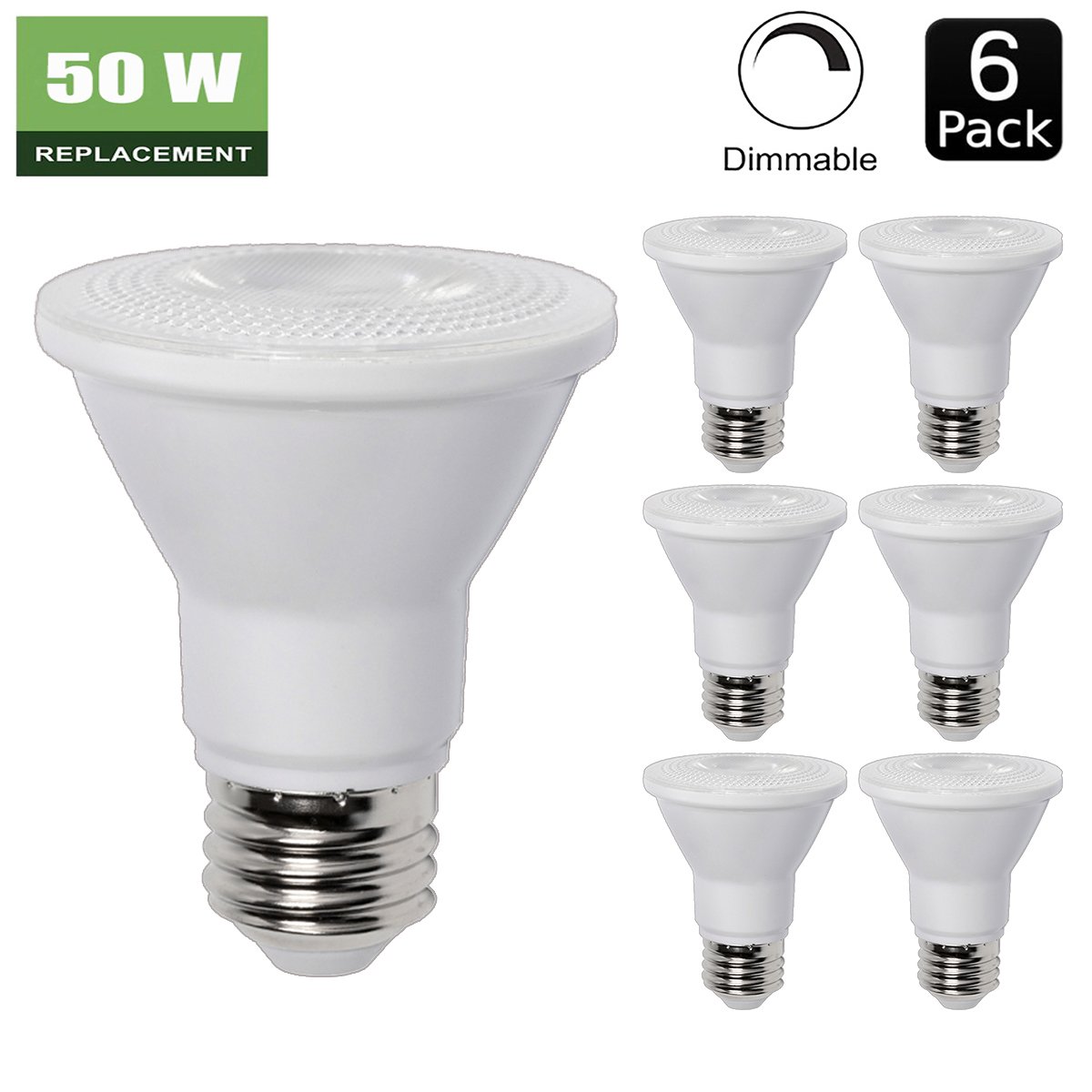 6 Pack - PAR20 Dimmable LED Bulb, 7W (50W Equivalent) Flood Light Bulb, 3000K Warm White 500lm, 40° Beam Angle Spot Lighting, E26 Medium Screw Base, UL Listed, XMprimo