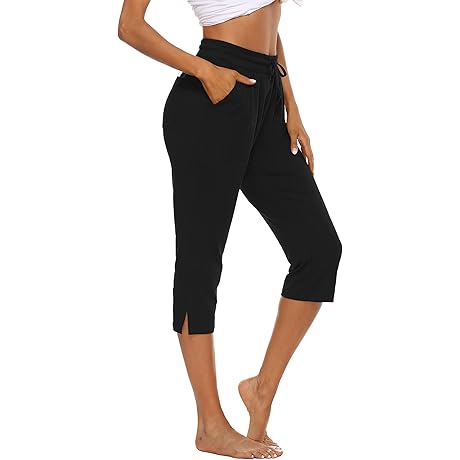 Thanth Womens Capri Yoga Pants Loose Drawstring Comfy Lounge Pajama Capris Workout...