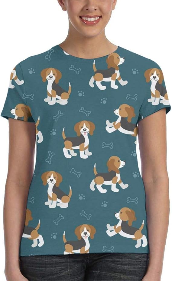 Amazon Co Jp かわいい漫画犬子犬ビーグル犬 Tシャツレディース 半袖プリント 夏 カジュアルファッション 人気 クルーネック ゆったりとしたスポーツの快適性 ユニセックス ファッション