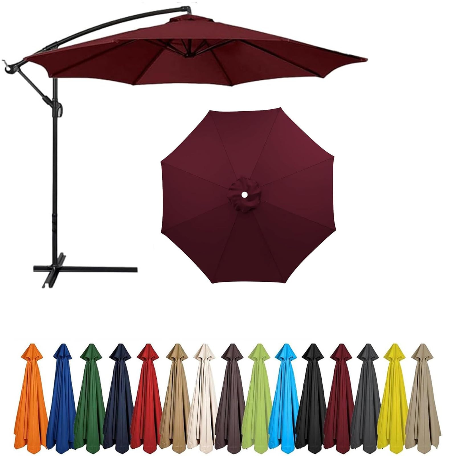2m - 4m Replacement Parasol Canopy, UPF 50+ Garden Parasol Replacement Canopy,6 Arms 8 Arms Parasol Cover for Garden Parasol Accessories (Claret,6ribs:2.7m/8.8ft)