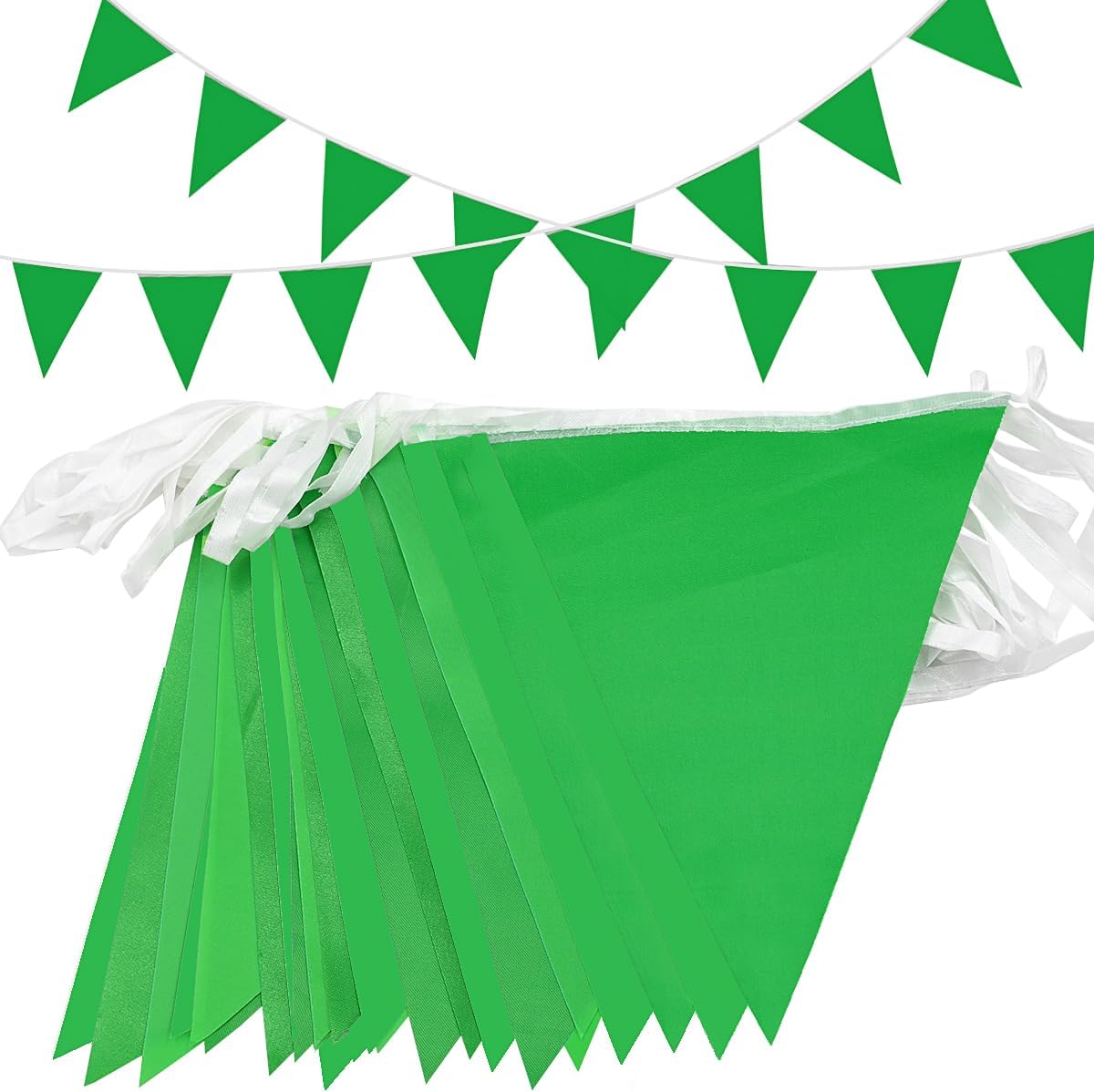 20M Green Bunting Flags Party Decoration,40pcs Reusable GreenPennant for Birthday Wedding Party Baby Shower Home or Garden Triangle Flags
