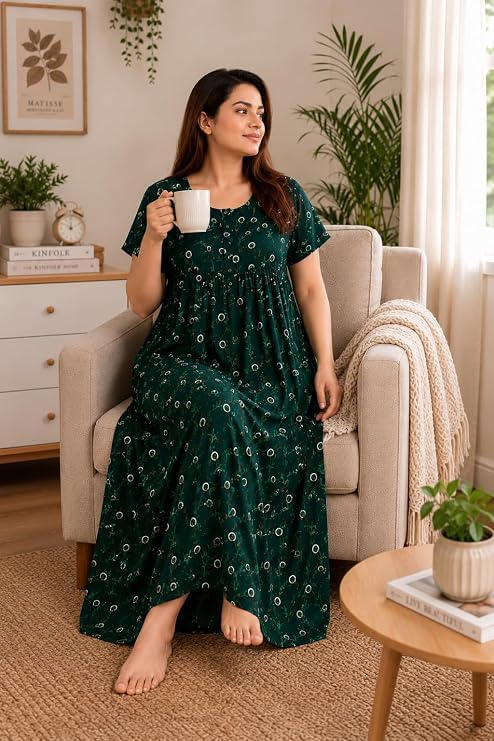 Image of Nighty for Women Pure Cotton Combo Pack of 2 | Green