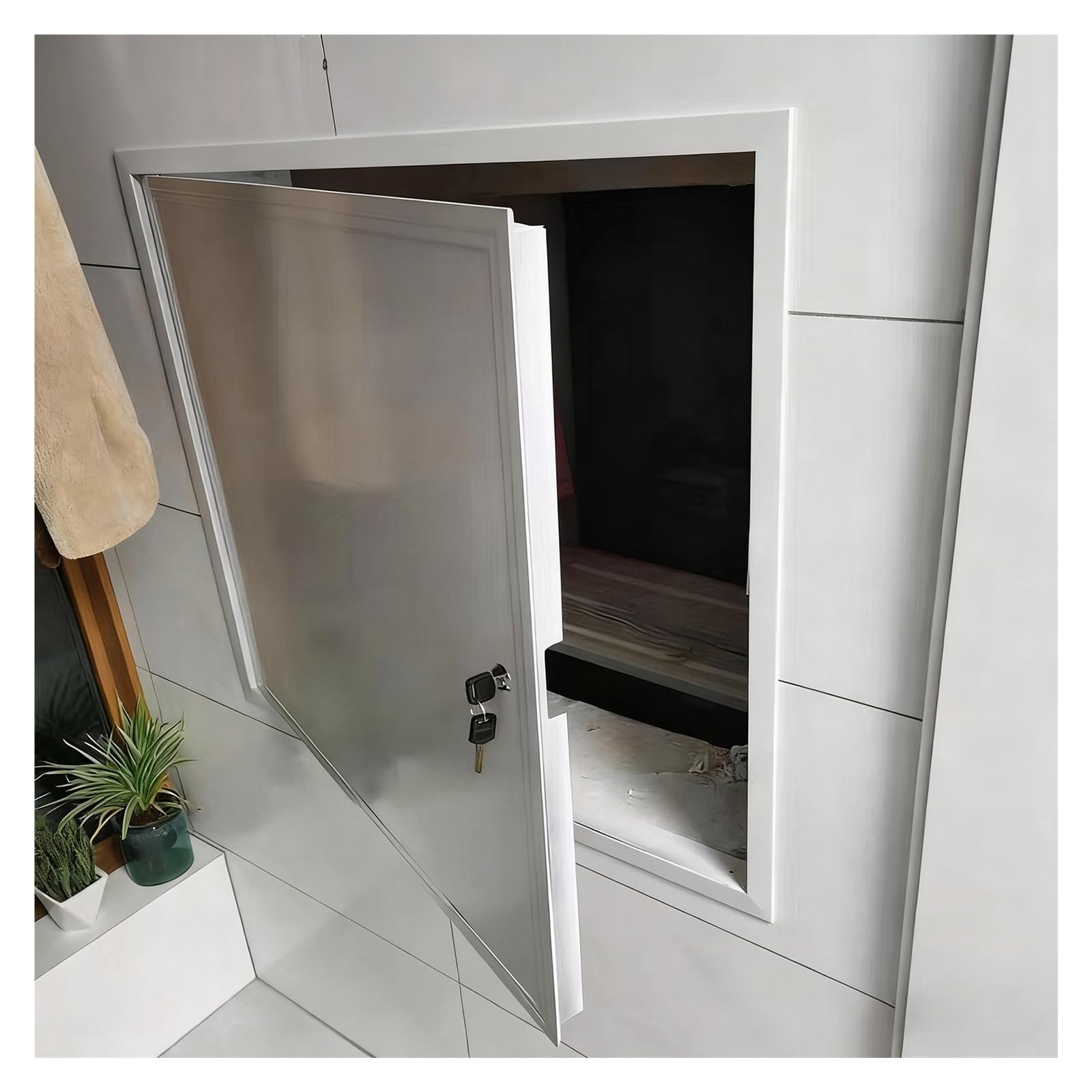 ERRULAN Panel de Acceso Tapa de inspección metálica Grande y pequeña, Placa de Acceso eléctrica y de plomería con Cerradura, Tapa de Acceso al ático hermética en el Techo(45x50cm/18x22in)