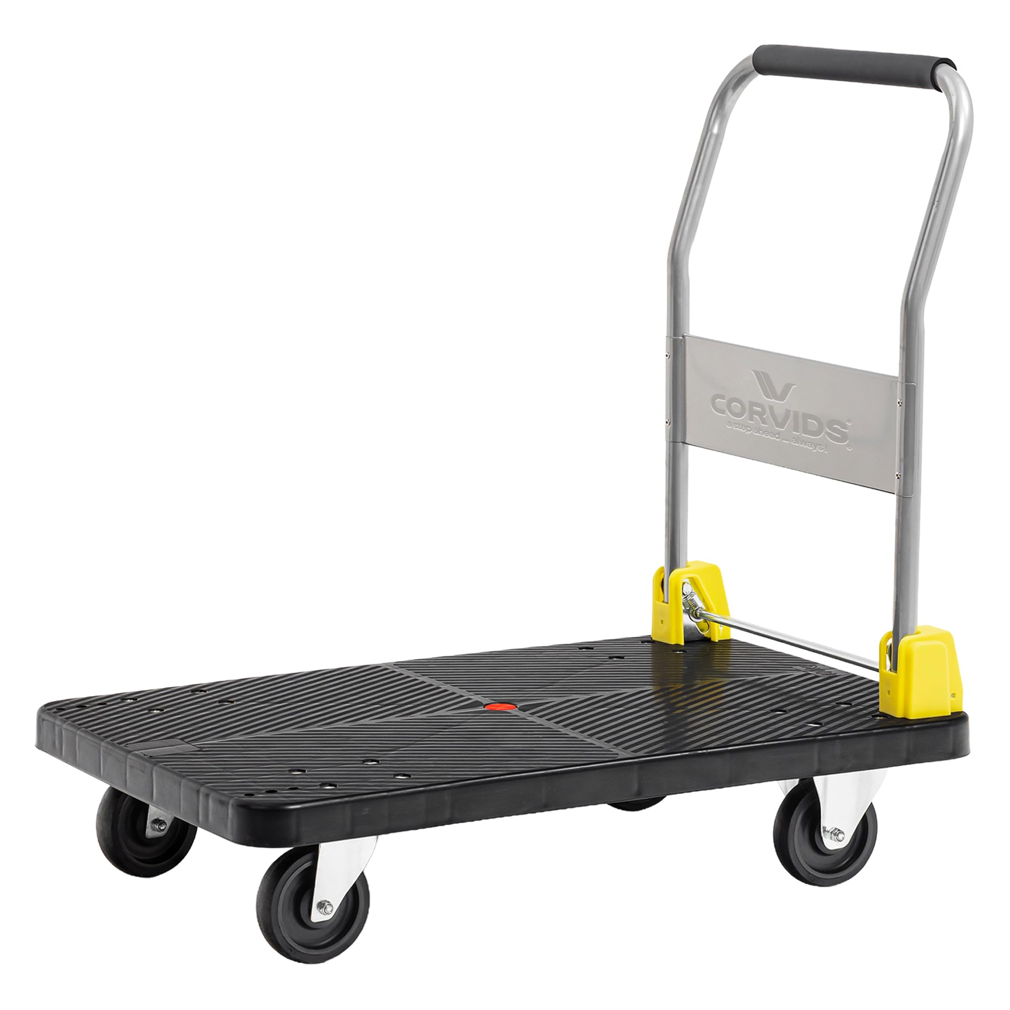 Corvids 400kg Foldable Hand Platform Trolley | 2-Year Warranty | Portable Plastic Hand Truck for Goods Carrying with 360° Rotating Wheels | Warehouse, Home & Office Use