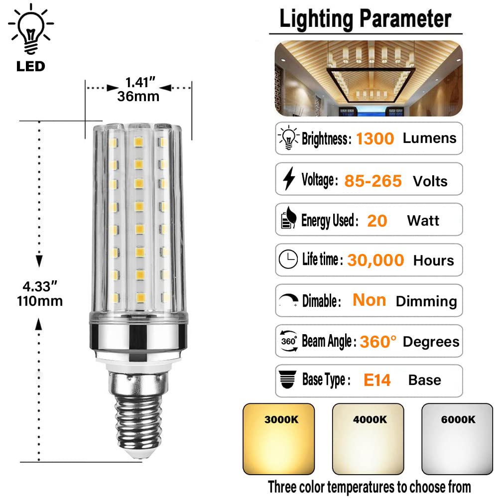 RYTM Lampadine LED, lampadina a mais con base E12/E14, 16 W 1000 LM, 20 W 1300 LM, equivalente a 160/200 Watt, 3000 K 4000 K 6000 K Non dimmerabile CA 85 V ~ 265 V (confezione da 10)
