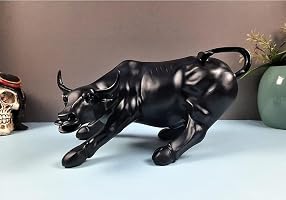 UAG Exports Black Gloss Charging Bull Statue | Geometric Polyresin Bull Idol for Stock Market Success, Office Desk...