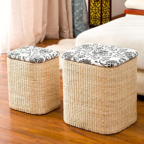 Taburete otomano redondo de tela con almacenamiento, reposapiés y asiento cambiador de zapatos para dormitorio y sala de estar