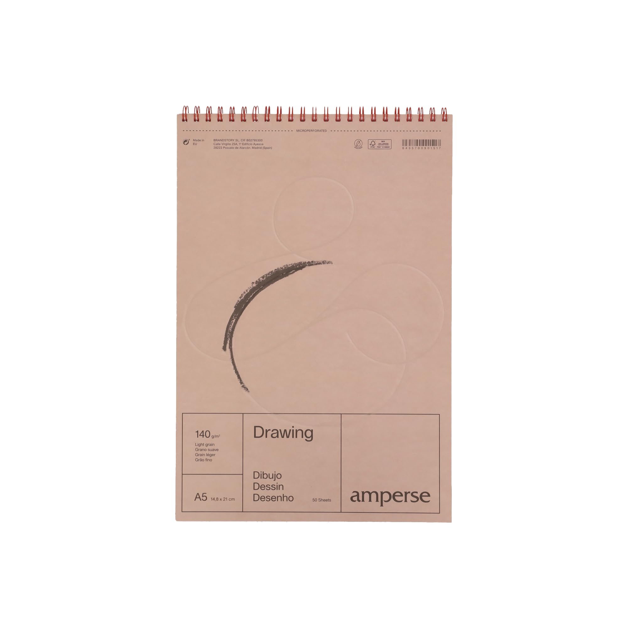 Amperse Bloc Dibujo - Espiralado y Microperforado - 29,7 x 42 cm - Blanco 50 hojas