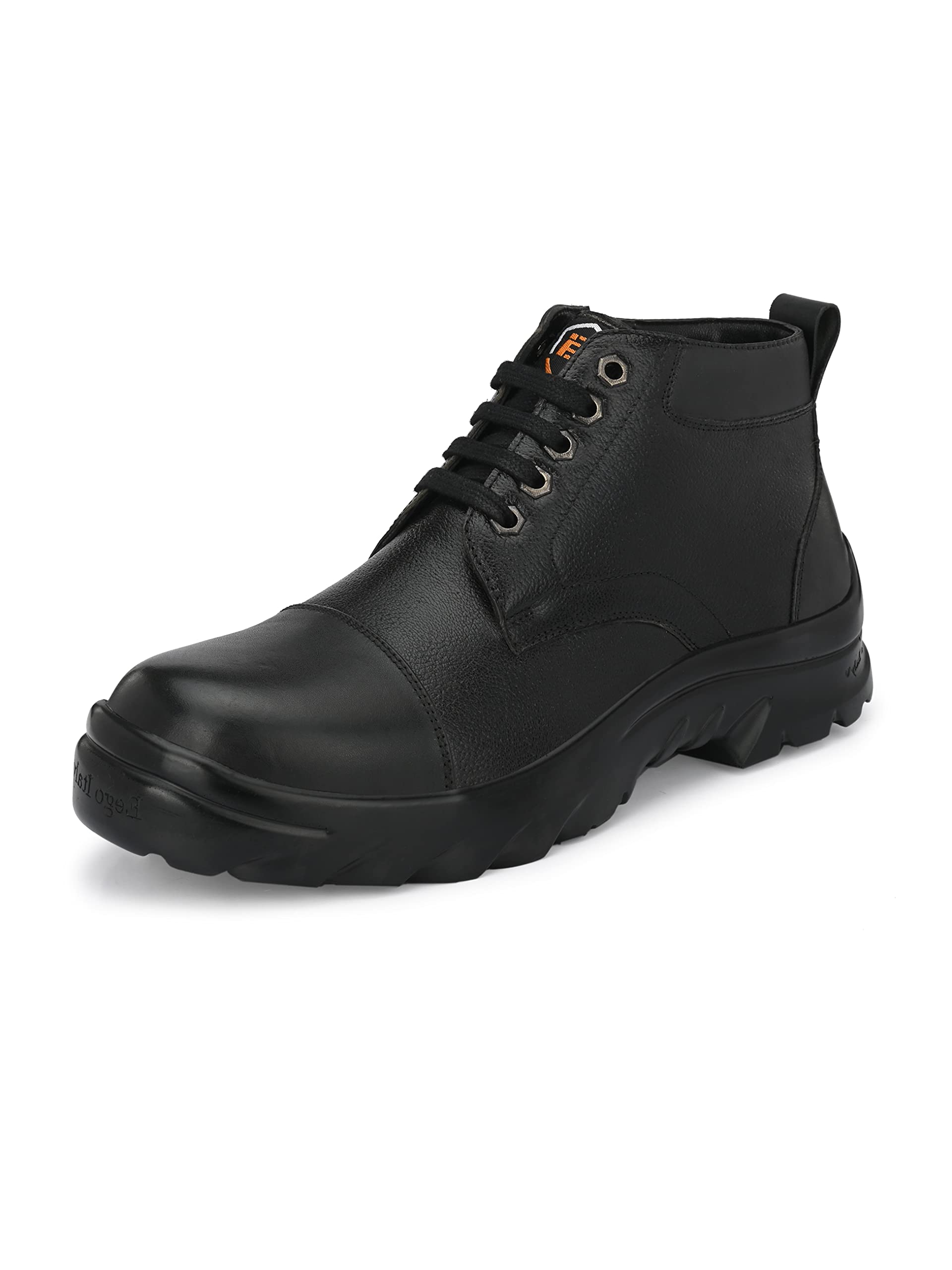 Mens Light Weight Genuine Leather Police/Security/Service High Ankle Black Boots With Side Zipper-image-18