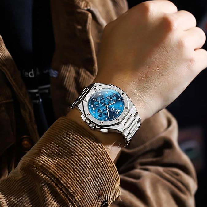 OLEVS Watch for Men Big Face Stainless Steel Waterproof Luminous Diamond