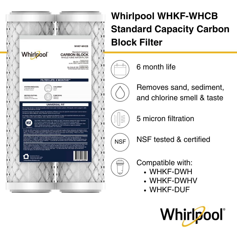 Whirlpool 10 x 2 5 Carbon Block Water Filter WHKF-WHCB NSF Certified 5 Micron Reduces Chlorine and Sediment — view 2