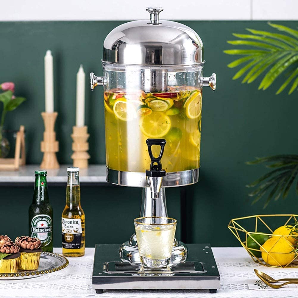 Distributore di succo d'acqua con rubinetto, caldo/freddo, 8 l, dispenser per bevande in vetro con rubinetto in acciaio inox e supporto, per qualsiasi festa e matrimonio
