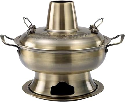 Chinese copper hot pot, Traditional Chinese Copper Hot Pot,Vintage Shabu Pot, Stainless Steel Charcoal Hotpot Cooker Chinese Soup Pan Cooking Cookware PotSilver,32cm