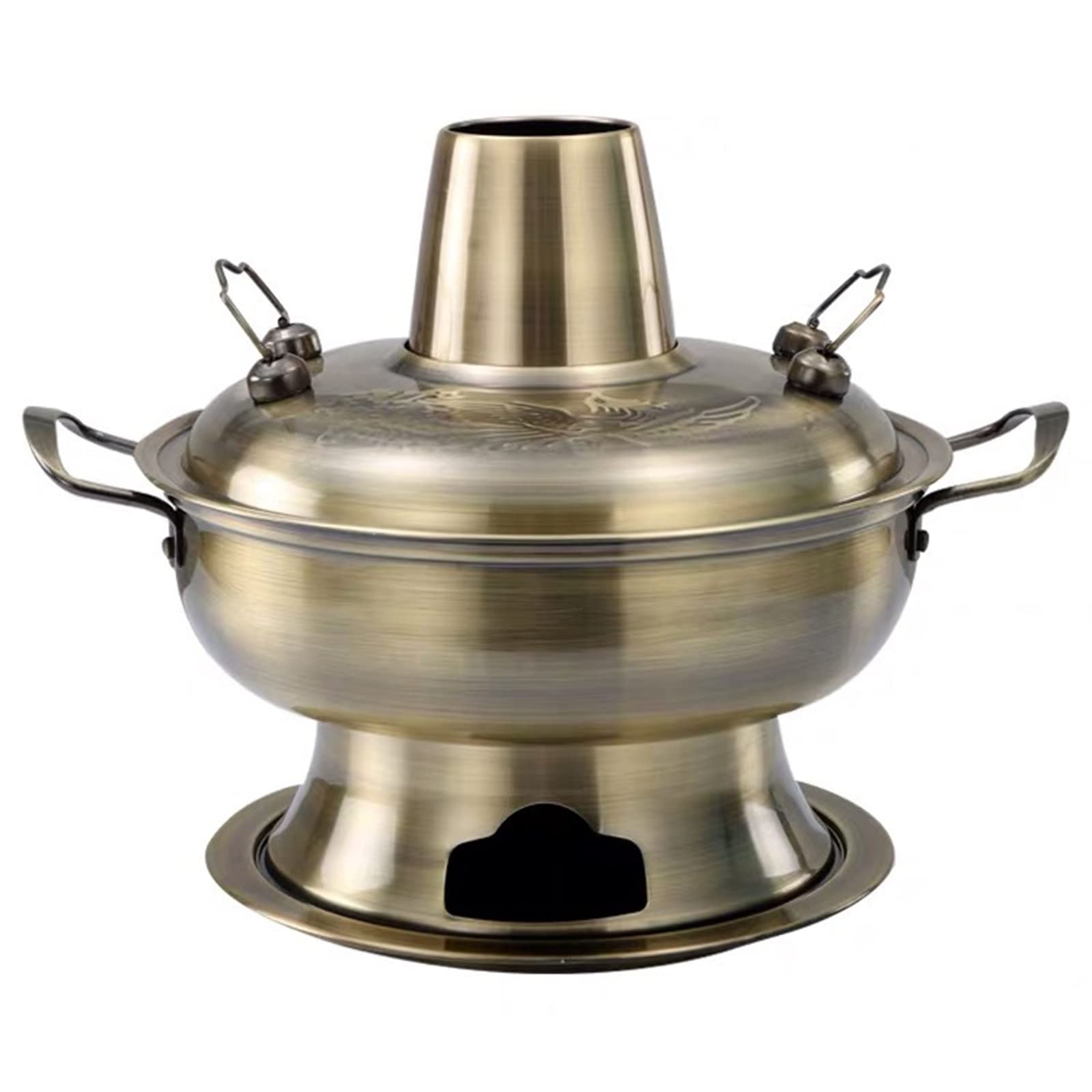 Pentola calda cinese in rame per fonduta, stile vintage shabu shabu, con manico, in acciaio inox, per zuppe cinesi, per casa, feste, ristorante, bronzo, rosso, argento, 32 cm