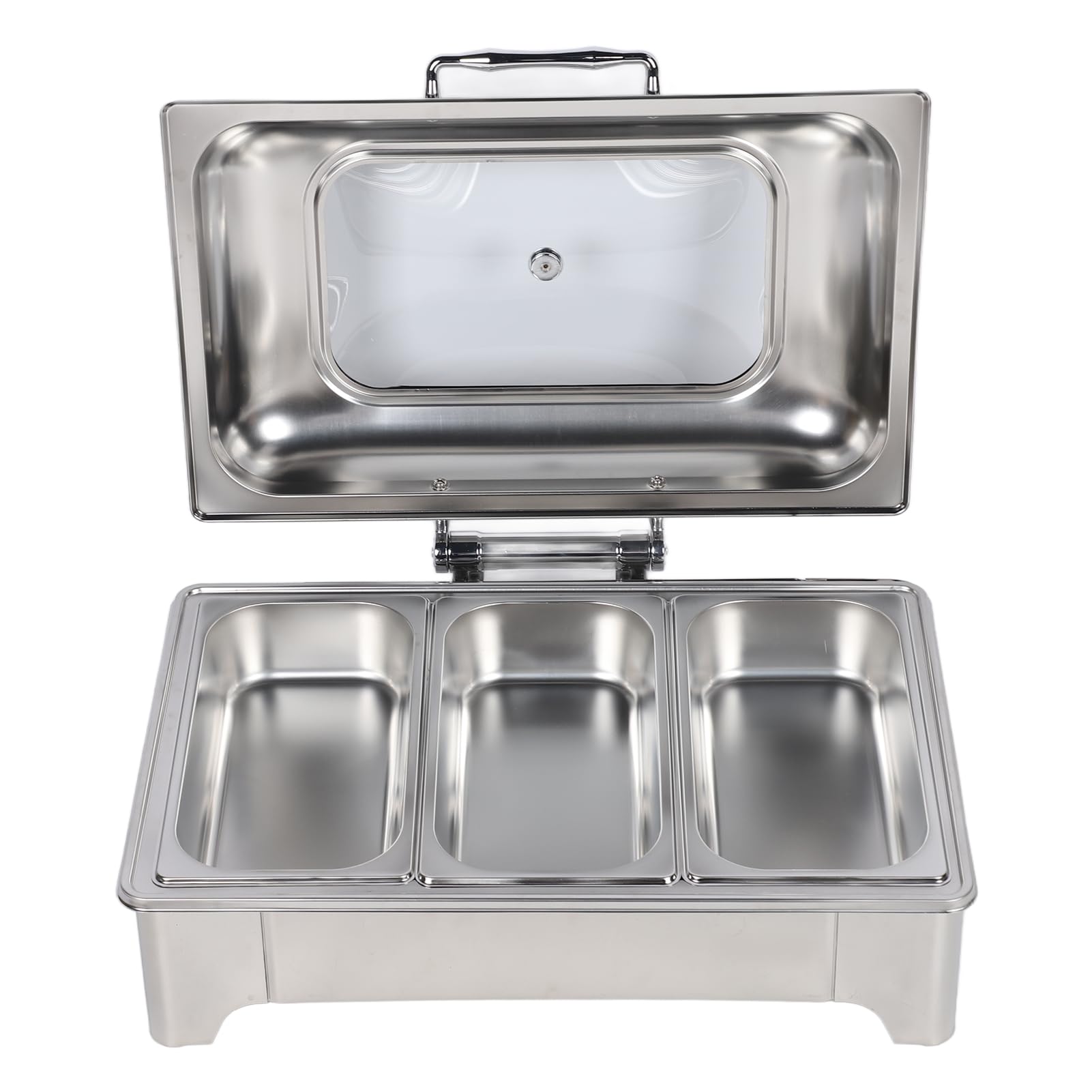 Fdit Scaldavivande Elettrico da Buffet in Acciaio Inossidabile da 9 Litri con Controllo della Temperatura 35-80°C e Coperchio in Vetro Visibile, Scaldavivande per Feste, Banchetti e (3 scomparti)