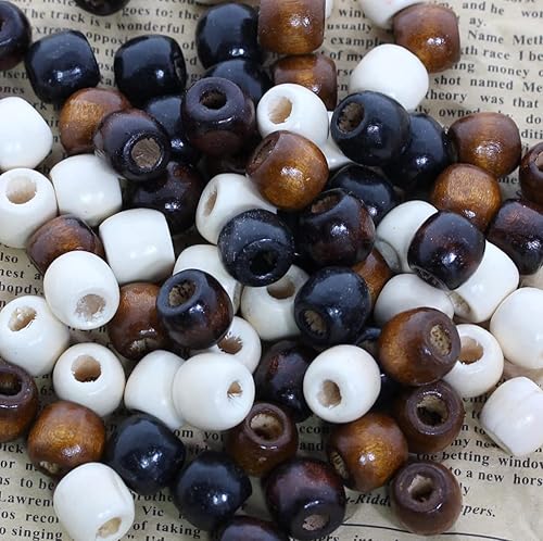 Miniatura 3 de BetterJonny - 200 cuentas de madera de barril de agujero grande, 4 colores de madera natural, cuentas trenzadas de cabello de 16 x 0.630-0.669 in