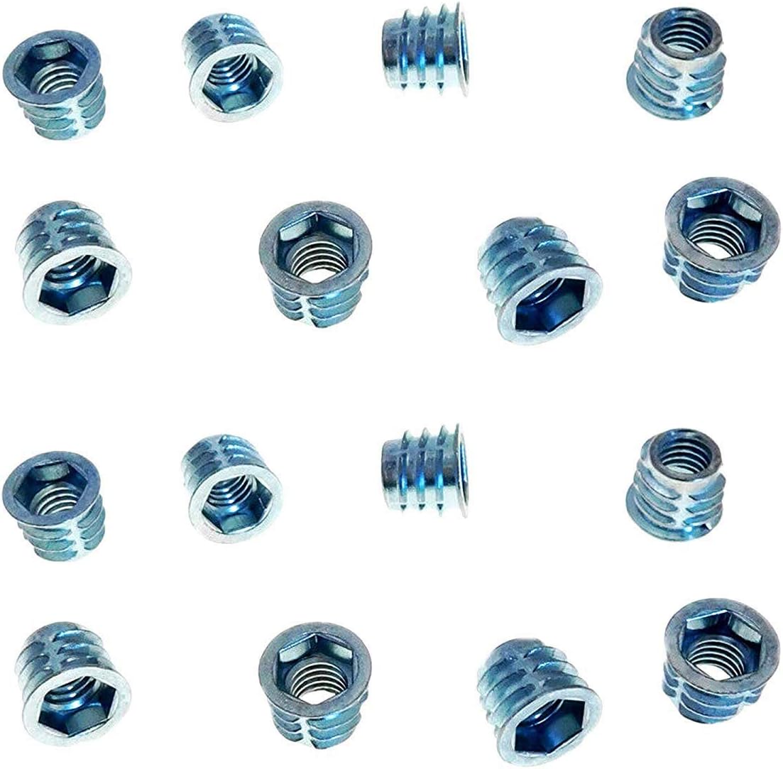 16 Pack Wood Insert Nut 1/4-20 - with Flange - 19/64 Hole - Insert Nuts for Wood - Furniture Insert Nut Hex Socket Drive Threaded Insert Nuts for Wood Furniture