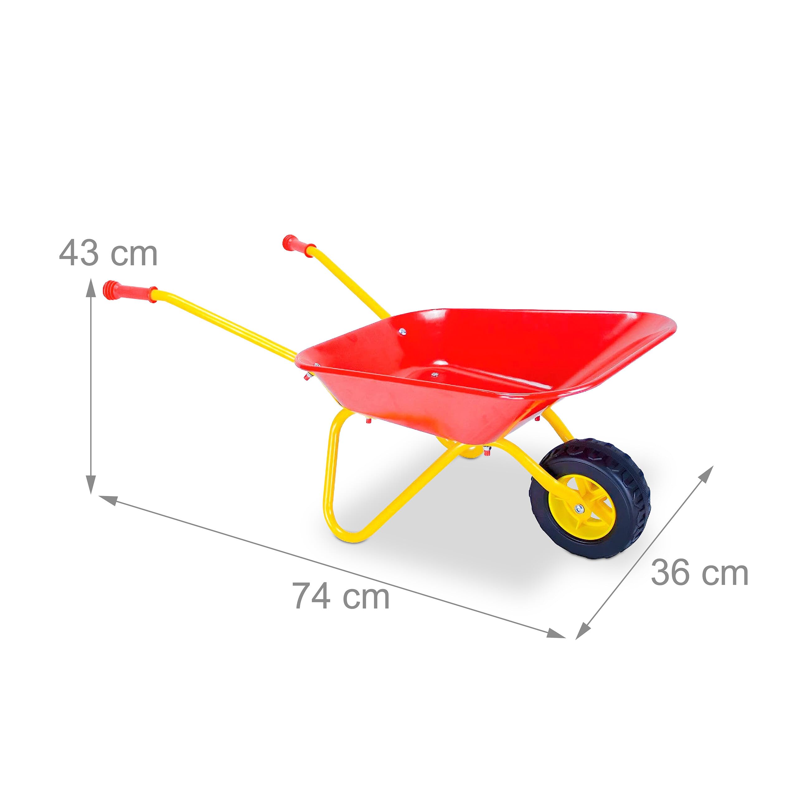 Relaxdays Carretilla Infantil metálica con Asas Antideslizantes, 43x74x36 cm, roja
