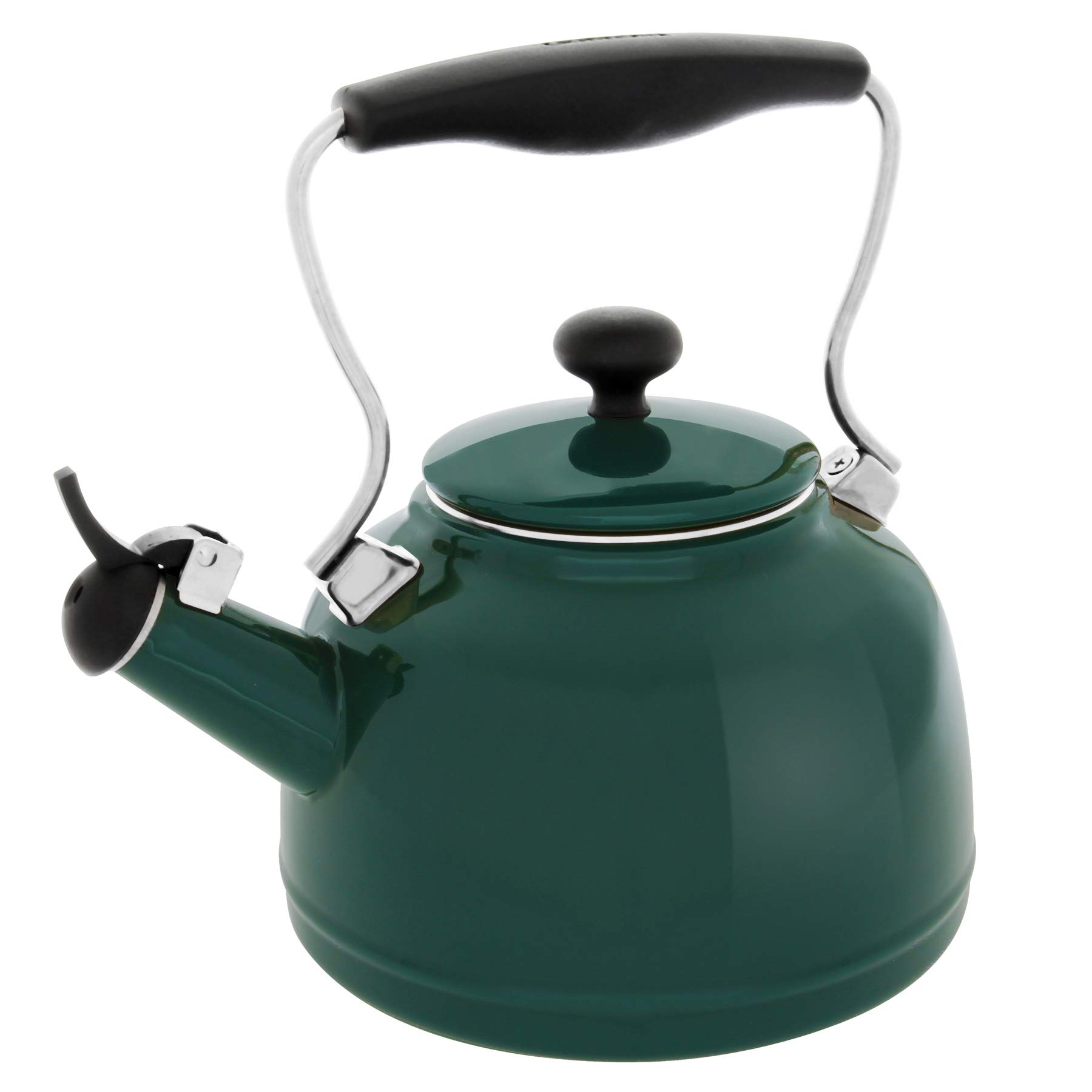 Chantal Hervidor de té, 1.7 cuartos de galón, serie vintage, esmalte premium en acero al carbono, silbido, calentamiento uniforme y hervir rápido (verde Brunswick)