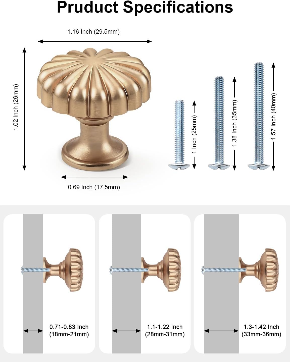 Mengico Single Hole Champagne Bronze Cabinet Knobs 20 Pack Vintage Brass Drawer Pulls & Dresser Handles Zinc Alloy, Knobs for Cabinets and Drawers