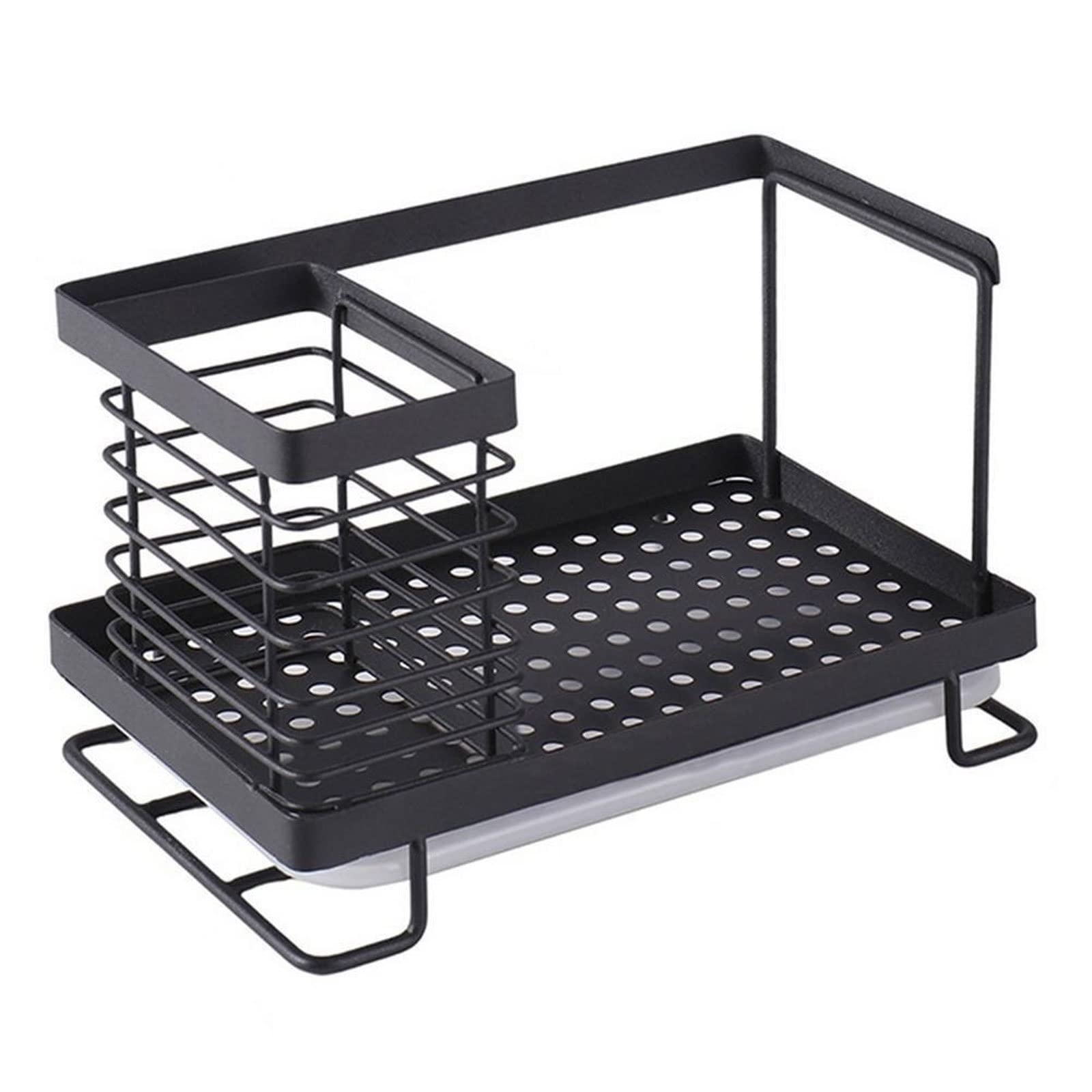 Kitchen Sink Caddy Organizer Stainless Steel Sponge Soap Brush Holder with Drain Pan Kitchen Drying Rack Kitchen Accessories