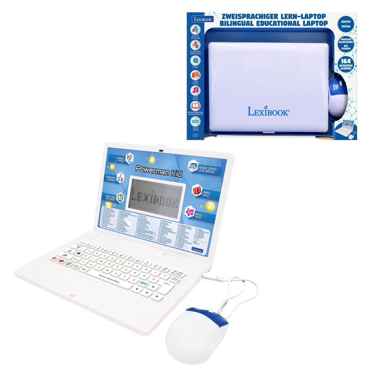 Lexibook, Educational Laptop, Bilingual Educational Laptop, English and German, 164 Learning Activities, LCD Screen, Keyboard, Fun Games and Discovery, Blue, JC601i3LXB