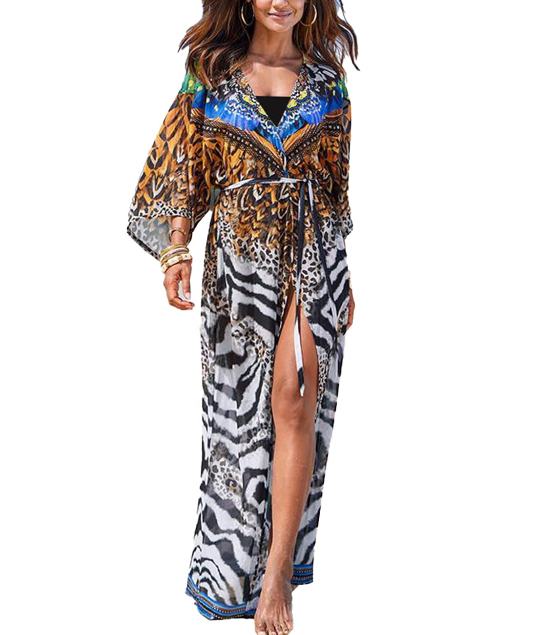 ZaisuiFun Kimono de Playa Mujer Cardigan de Gasa Verano Largo Bohemia Bikini Cover Up Beach Poncho Pareo