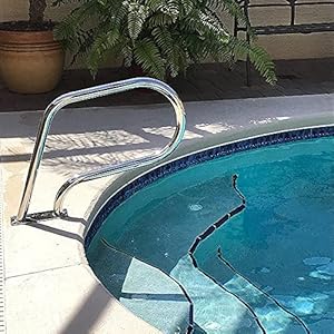 Comif-bar stool Zwembad reling 32 “× 22.5” 304 roestvrij staal veiligheidsleuning, met snelle installatiebasis, zilver anti-roest
