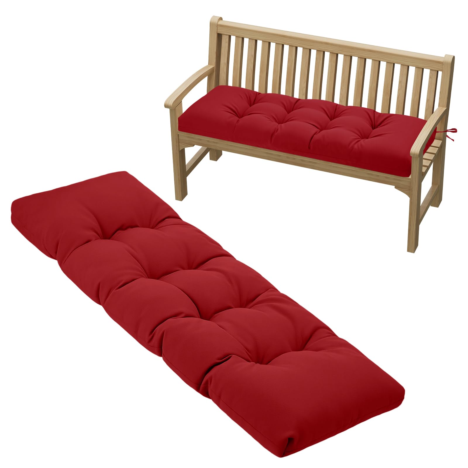 PRIMEPATIO Outdoor Garden Bench Cushion, 8cm Thick Tufted Waterproof Long Bench Seat Pad with Ties, Replacement Cushion for Patio, Lawn & 3 Seater Loveseat Furniture, 143x52cm, Dark Grey — view 13
