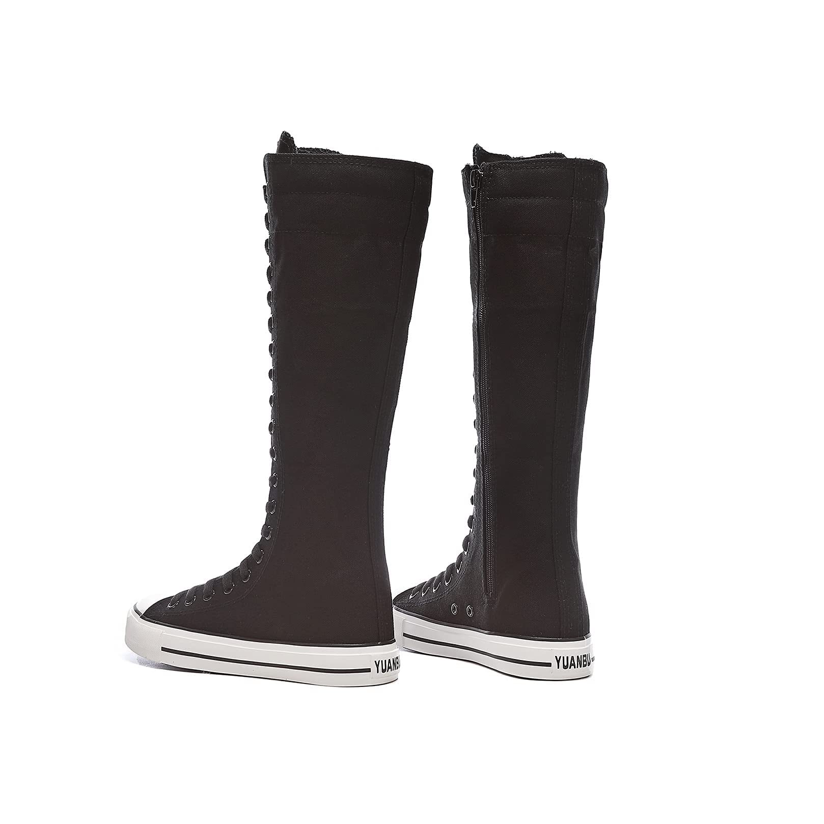 Zapatillas altas de lona con cordones hasta la rodilla para mujer, Negro, 35 EU