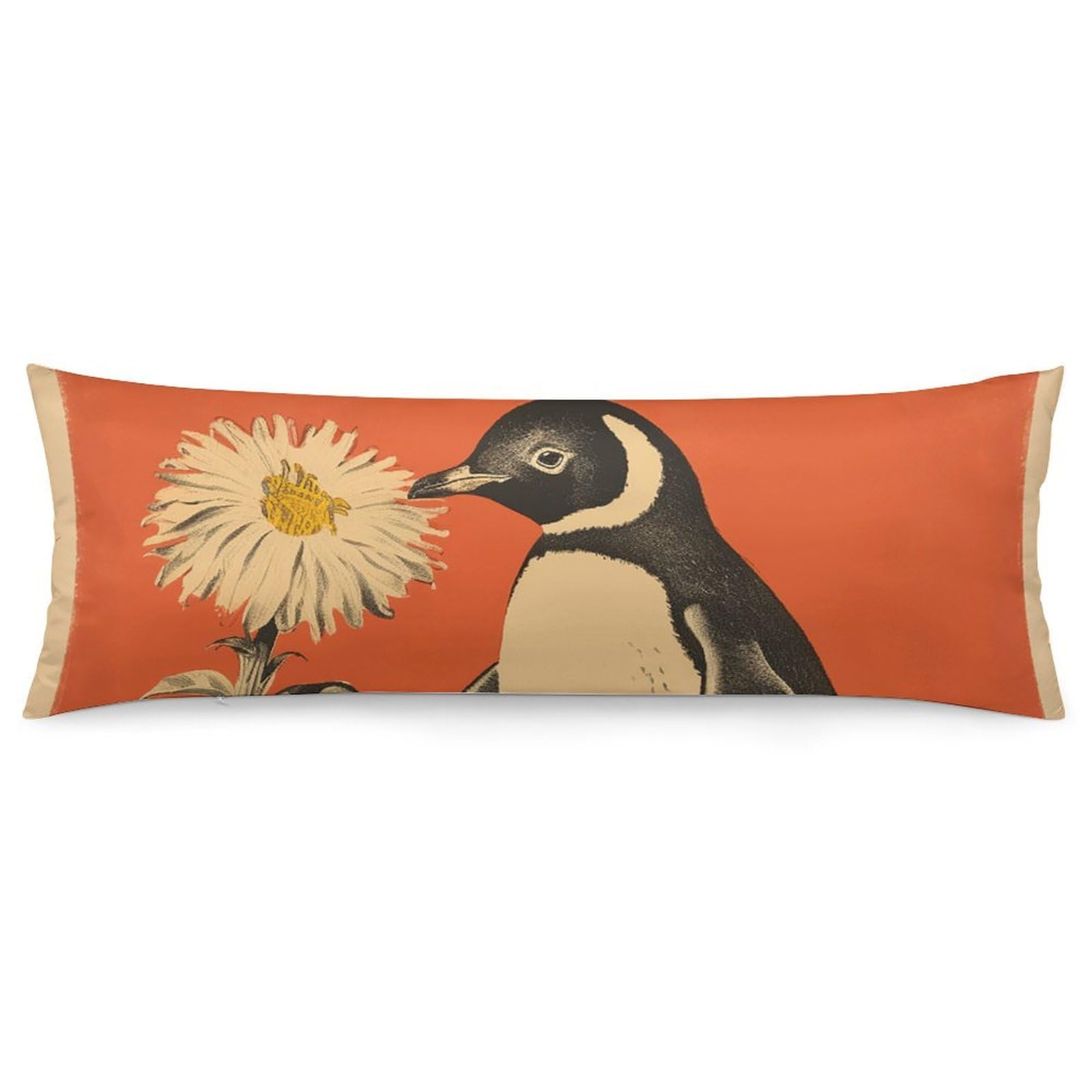 2 Pack Pillow Cases for Hair and Skin, Soft Breathable Pillow Case Covers with Hidden Zipper, A Flower and Penguin Pillowcase 20"x54" Pillow Covers for Sleeping Gift