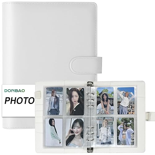 A5 Kpop Photocard Binder, 6 Ring Binder Collector’s Album with 240 Card Slots, PU Leather Binder Cover for Organizing K-Pop, Trading Cards, Game Cards & Memorabilia (White) - White