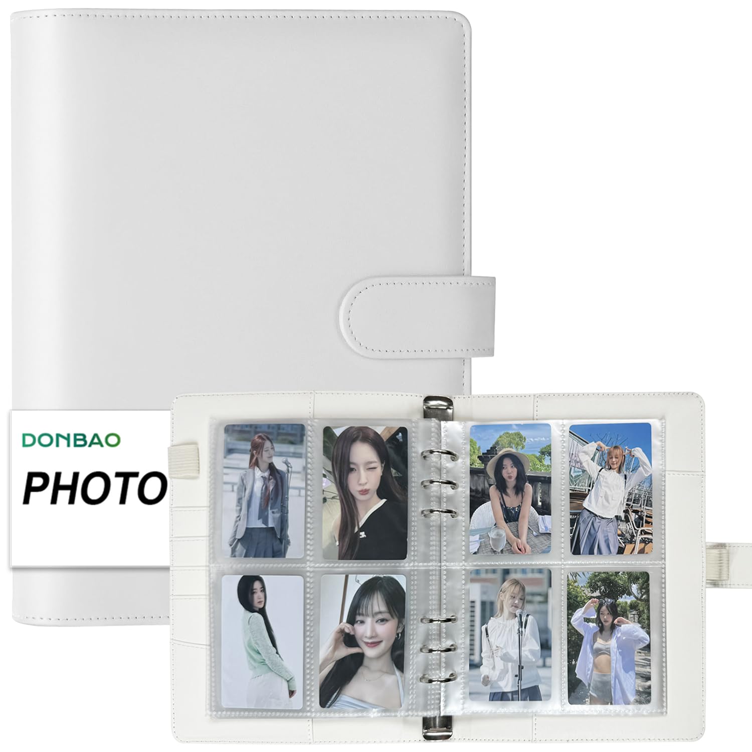 A5 Kpop Photocard Binder, 6 Ring Binder Collector’s Album with 240 Card Slots, PU Leather Binder Cover for Organizing K-Pop, Trading Cards, Game Cards & Memorabilia (White)
