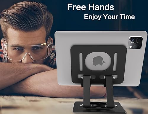 Miniatura 4 de Soporte para tablet para escritorio, con base de metal giratoria de 360, soporte de doble varilla ajustable multiángulo, accesorios de oficina en