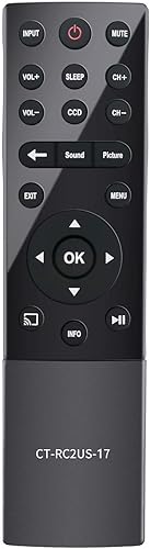 CT-RC2US-17 CTRC2US17 - Control remoto de repuesto para Toshiba LED TV 32L221U 55L421U 43L621U 49L621U 55L621U 65L621U