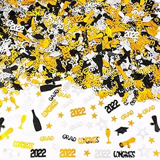 HOWAF 2022 Graduation Confetti, 2 Oz/ 1500 Pieces, Graduation Table Decorations Gold, Black, Silver CONGRATS, Stars, 2021, Cap, Goblet, Diploma Confetti