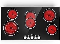 VBGK 36 Inch 5-Burner Electric Cooktop 8600W 240V, Built-in Stove Top with Knob Controls, 9 Heat Levels, Timer & Child Safety Lock
