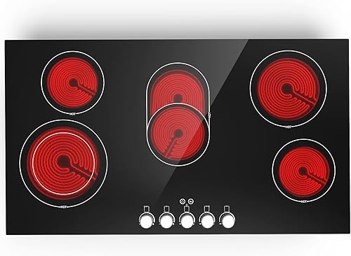 Miniatura 10 de VBGK Cocina eléctrica, 110 V, 24 pulgadas, 2 quemadores, estufa integrada y encimera, estufa de 2200 W, 9 niveles de potencia, bloqueo y