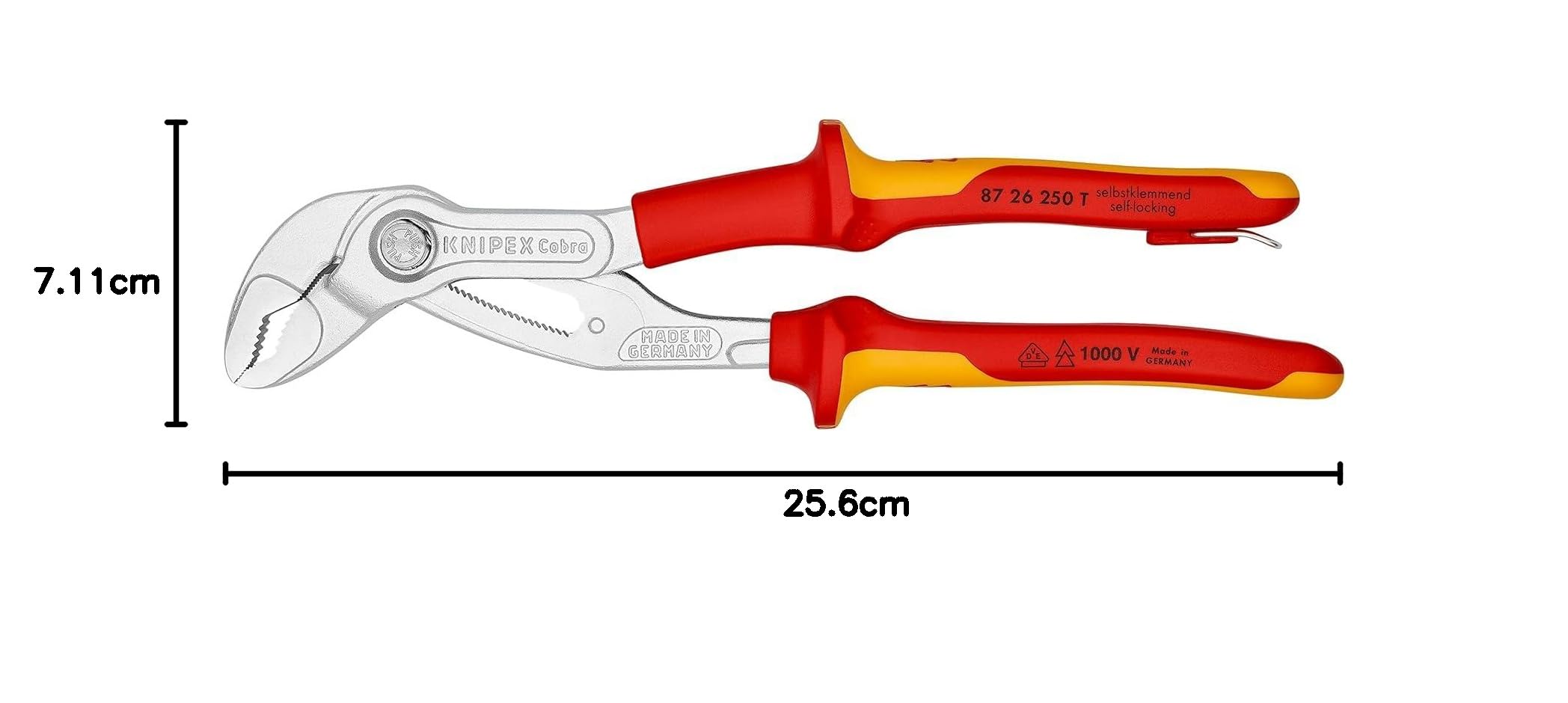 KNIPEX Cobra VDE Pinza regolabile di nuova generazione per, 87 26 250 T BK | tubi e dadi, isolata in blister cromata isolante con manici rivestiti in