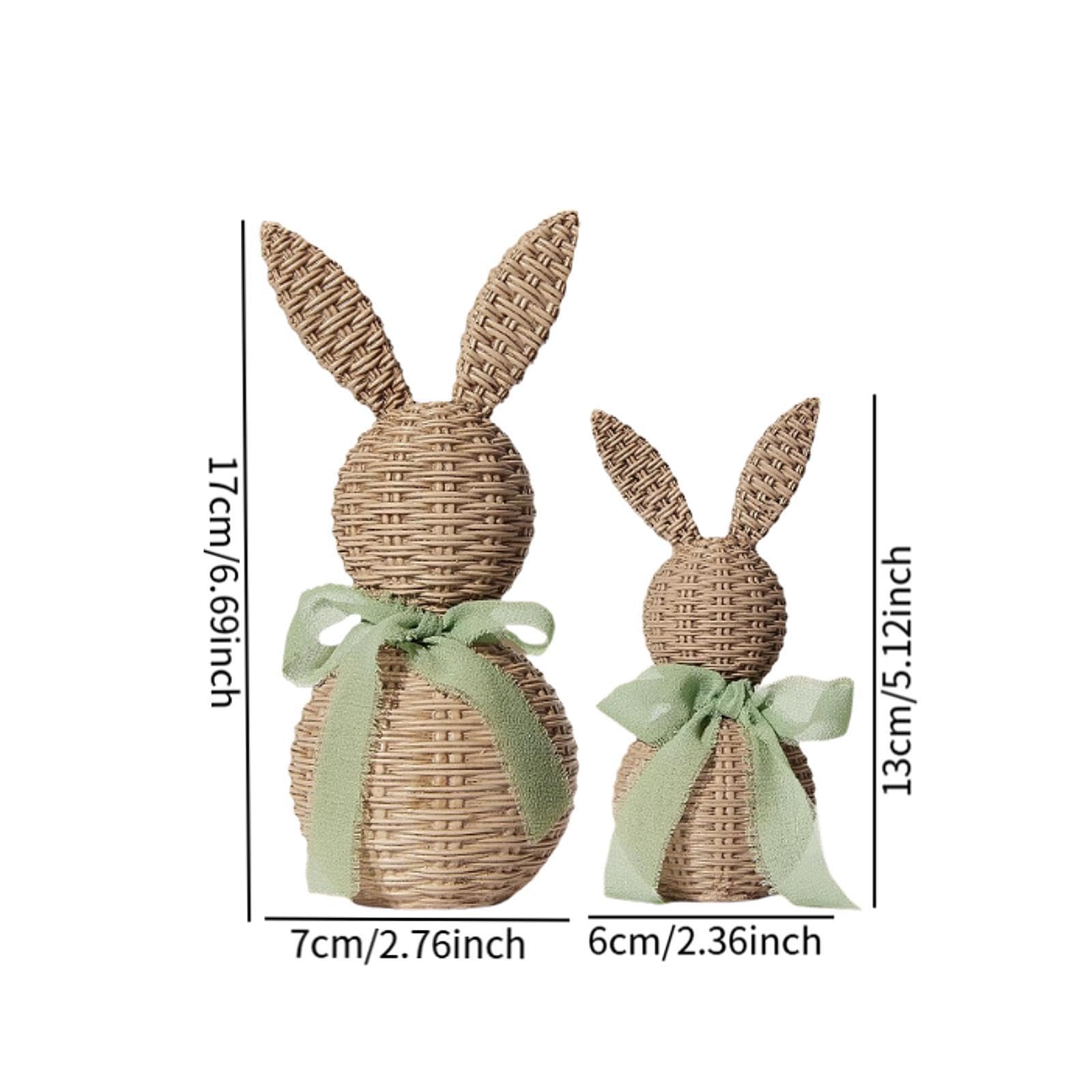 2 Statuine di Coniglietti Pasquali, Decorazioni Pasquali Fatte a Mano, Ornamenti di Conigli Intrecciati, Piccola Coppia di Statuine di Conigli per Dec, Verde