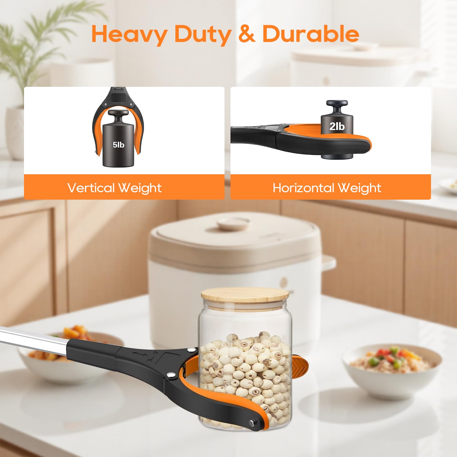 Paquete de 2 herramientas de agarre resistentes de 43 pulgadas, plegables con mandíbula giratoria de 360°, punta magnética, agarre ergonómico, garra ancha para recoger basura, jardinería y llegar a
