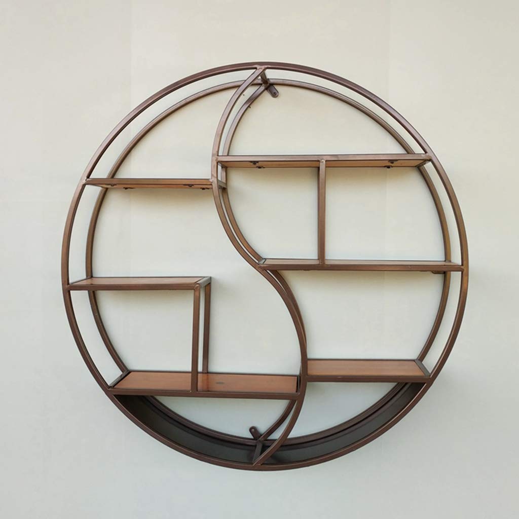 Redondo de Hierro Forjado Industrial Retro, Estantes Montados en Madera Y Metal Negro, para Decoración de Pared Estantería de Exhibición Creativa, 6 Niveles