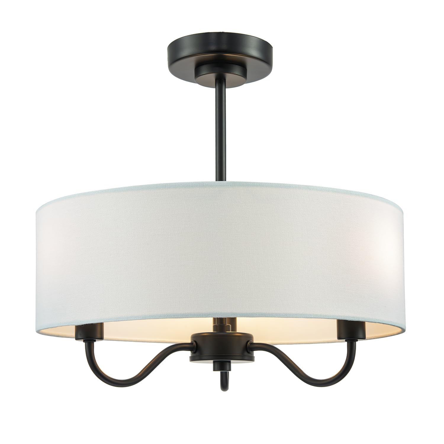 Happy Homewares Traditional Chandelier Style Semi Flush Ceiling Light in Matte Black with White Linen Shade | 3 x 7w SES | 38cm x 40cm
