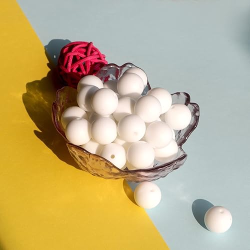 Miniatura 9 de 120 cuentas de silicona blancas de 0.472 pulgadas (0.472 in), cuentas sueltas de silicona a granel para hacer llavero, pulsera, joyería artesanal