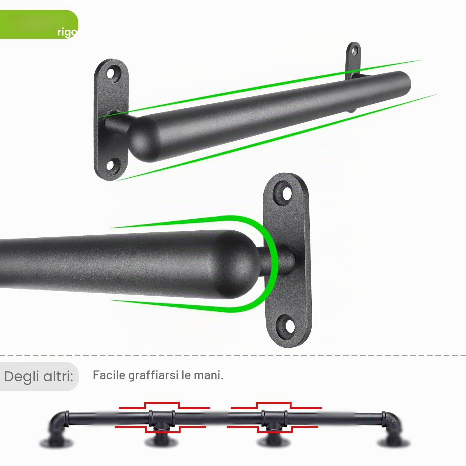 Dolibest 41cm Corrimano in Metallo da Parete, corrimano per gradini delle Scale, Maniglia di Sicurezza Antiscivolo, Barra di Sostegno per Scale Senza Barriere per Anziani, 1,3 Pollici Rotondo