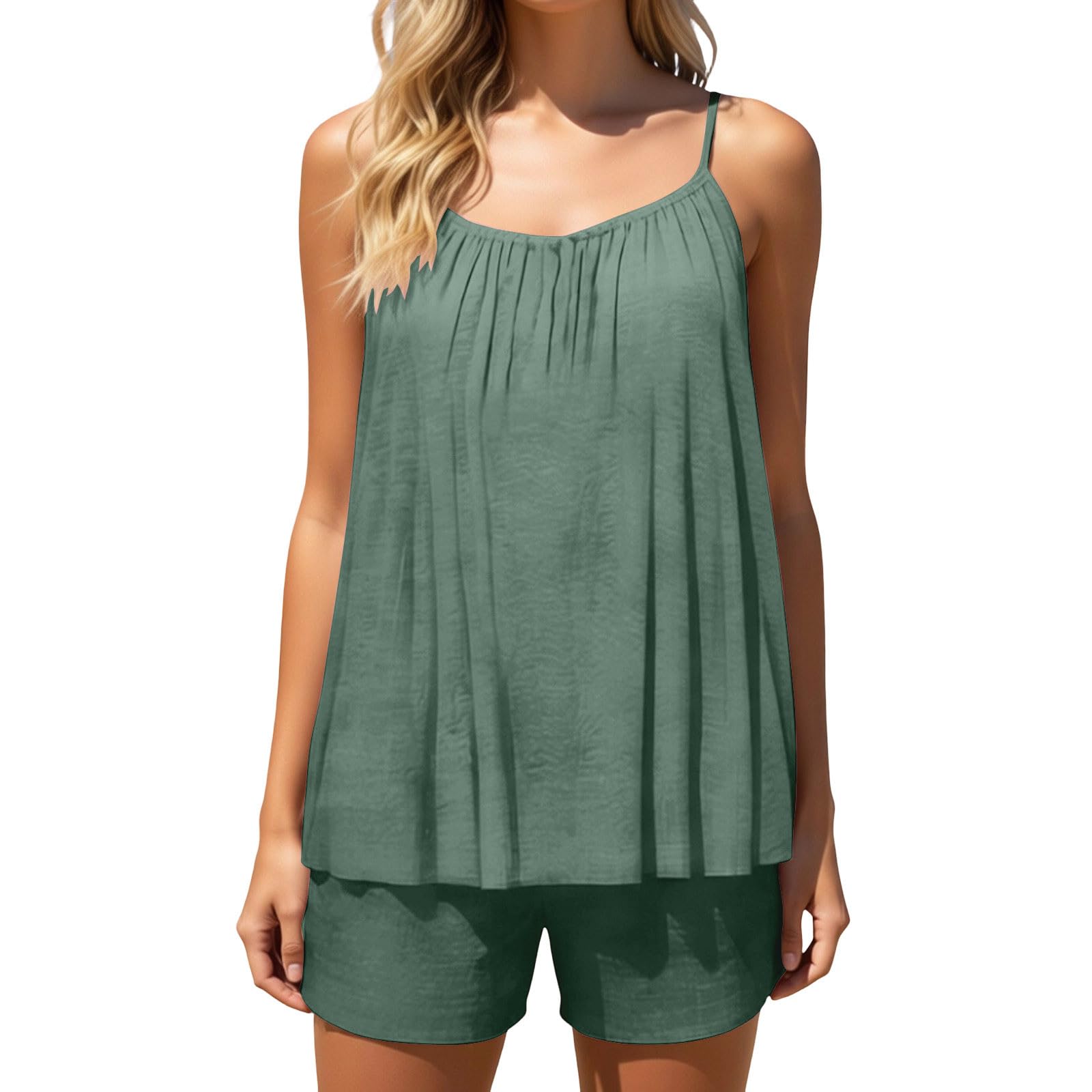 Sommerliches Tanktop und Shorts, lässiges Strandoutfit, einfarbige zweiteilige Shorts # L